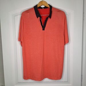 Lululemon Polo Shirt Mens XL Orange Black Performance Breathable Stretch